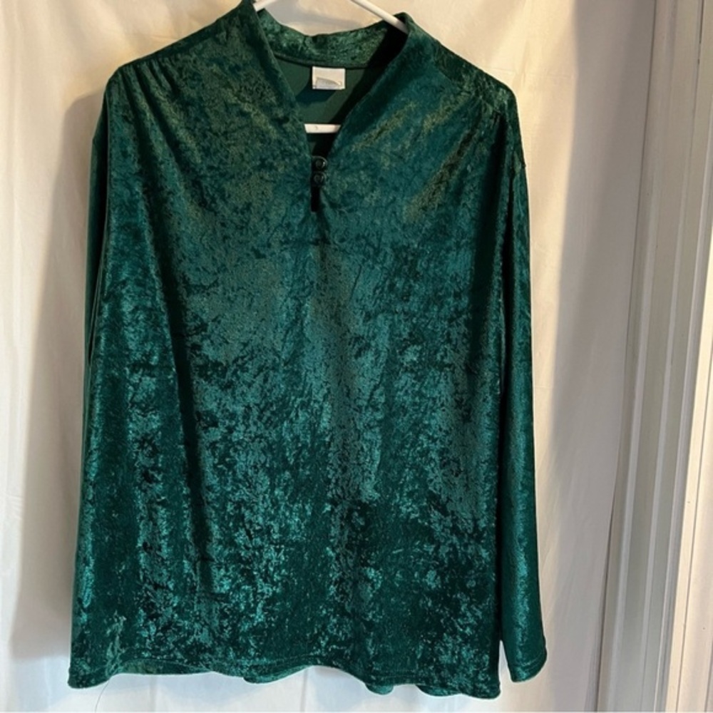Vintage Haband Emerald Green Velvet Blouse Womens Size Large Petite‎ 80’s 90’s